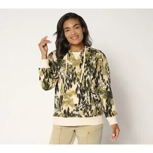 Logo By Lori Goldstein French Terry Printed Hoodie Tapioca Size 2X Bohemian